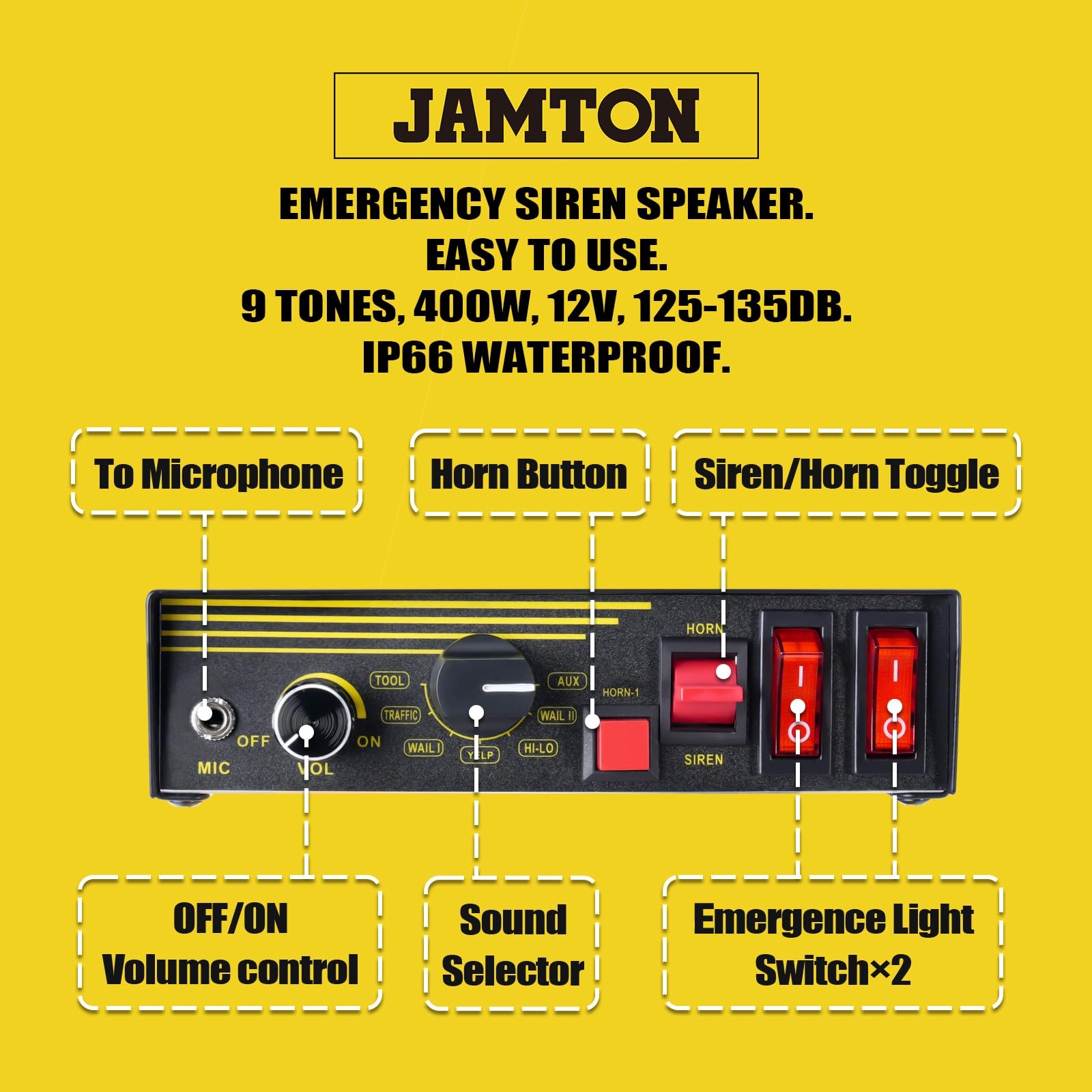 12V 400W Siren 9 Tones Warning Emergency Siren PA System with Handheld Microp…