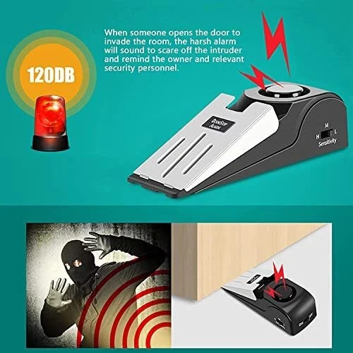 Door Stop Alarm Portable Security Hotel Door Stopper Alarm for Travel. OPEN BOX