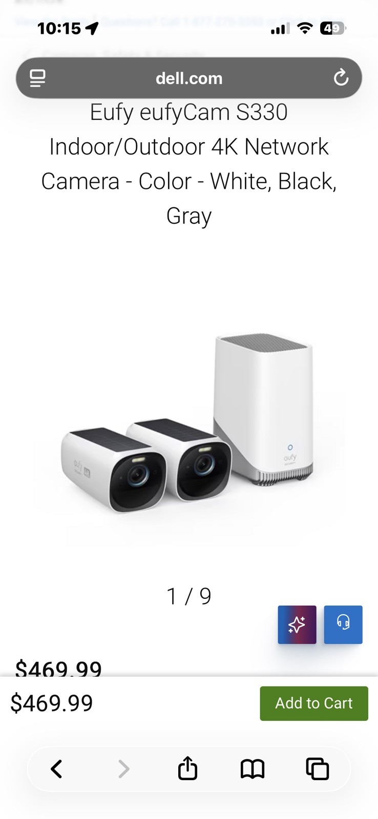 Eufy eufyCam S330 Indoor/Outdoor 4K Network Camera – Color – White, Black, Gray