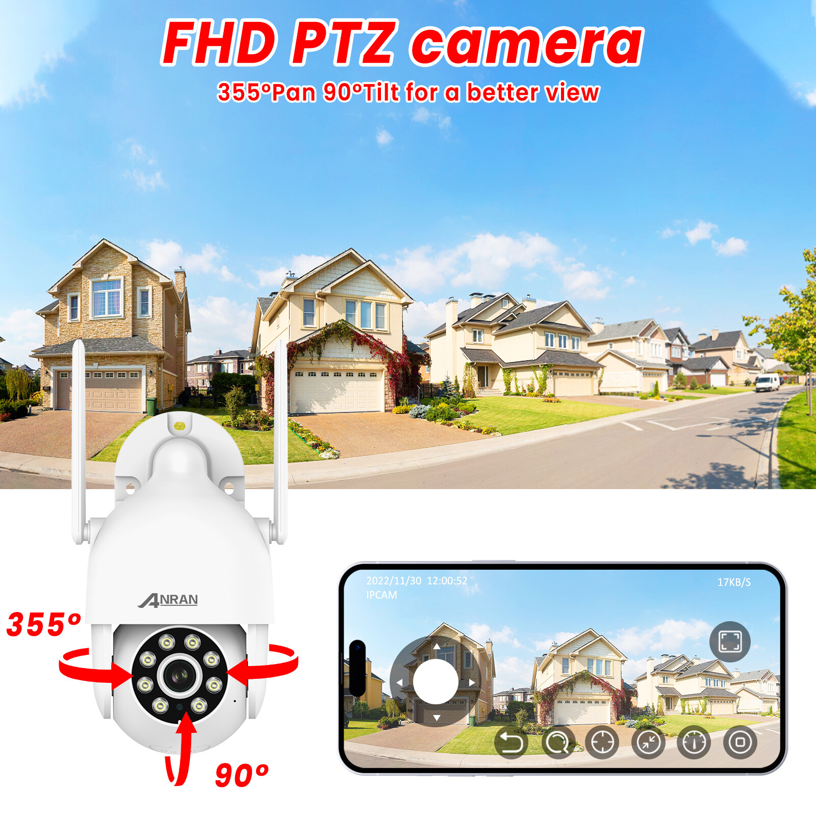 ANRAN 5MP Wireless WiFi Light Bulb Camera Home Indoor 360° PTZ Panoramic CCTV