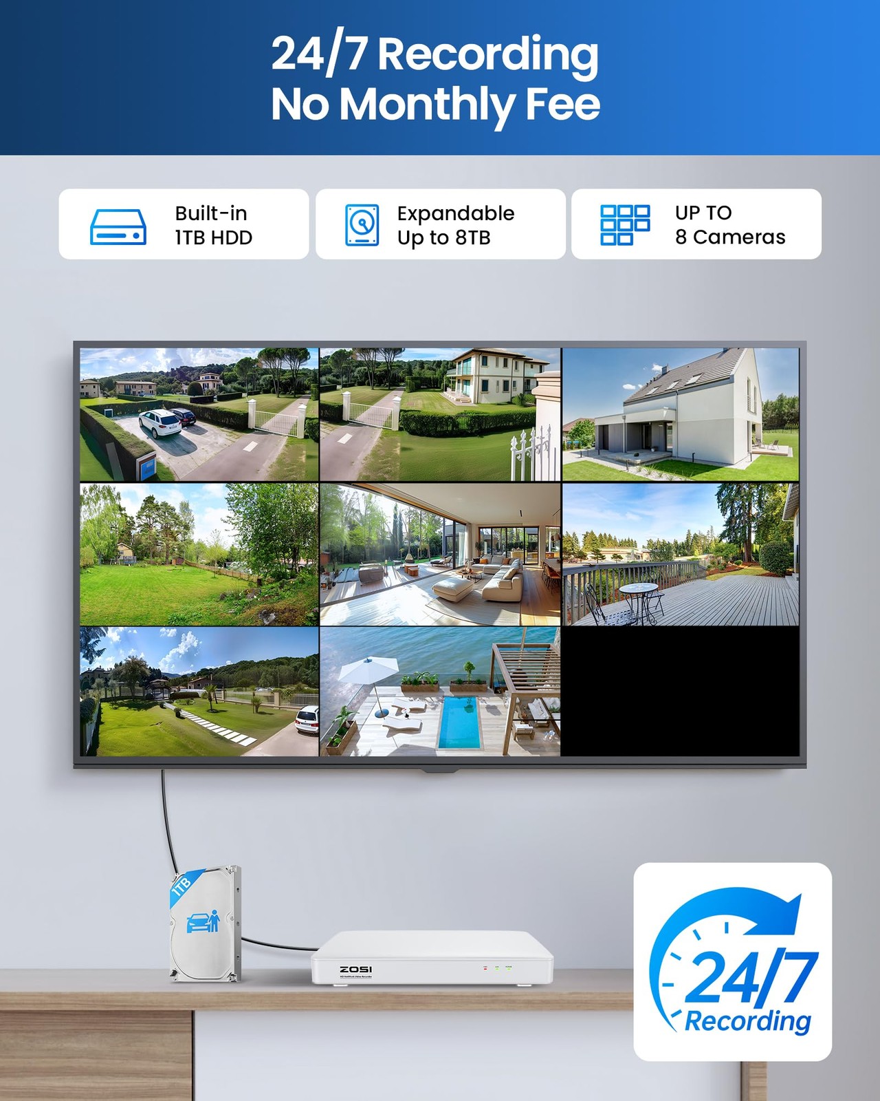 8CH 1080p Home Security Camera System with Audio, AI Person Vehicle Detection…