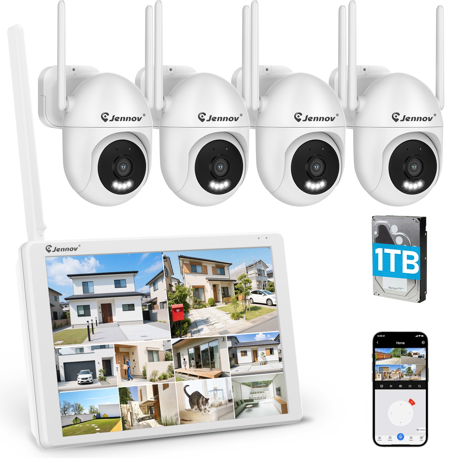 5MP Wireless Home Security Camera System 10CH NVR Two Way Audio Recording 1TB