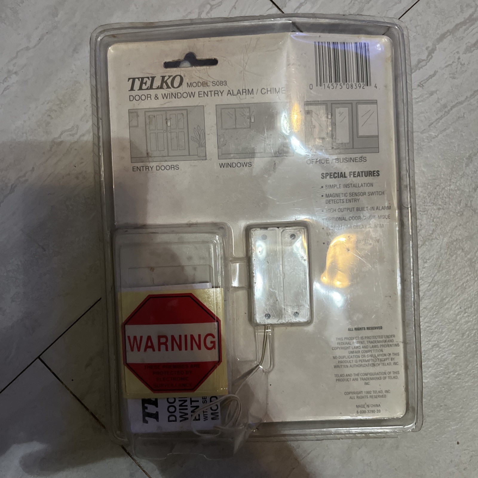 Vintage TechKo S083 Home Security Door Window Entry 120db Alarm Chime ~ New