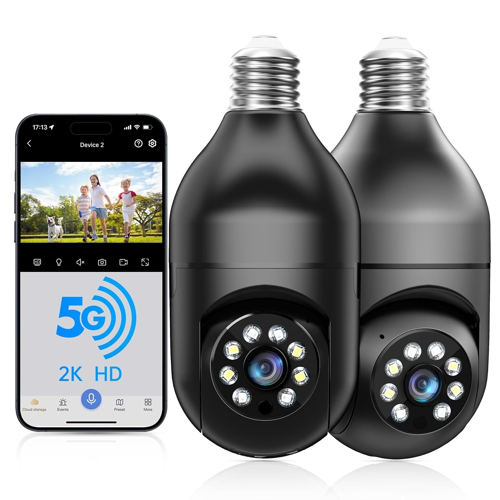 WESECUU Light Bulb Security Camera 2K WiFi Motion Detection Night Vision