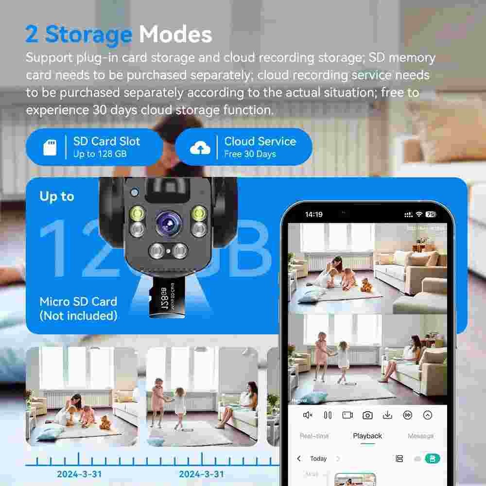 3 Lens HD 9MP WiFi Solar Camera Wireless Outdoor CCTV PTZ Home Security IR Cam