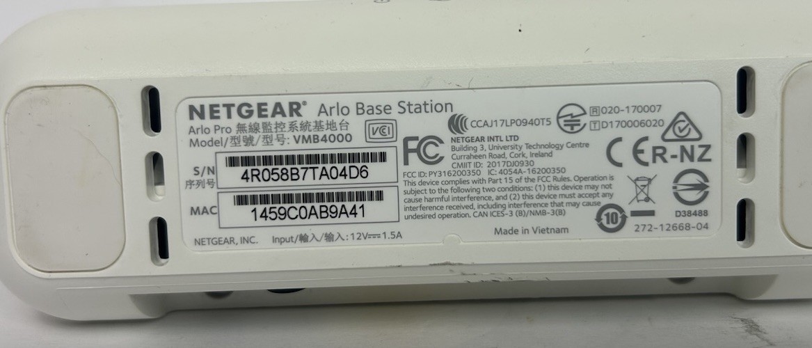 Netgear VMB4000 Arlo Pro Smart Security Base Station Hub White