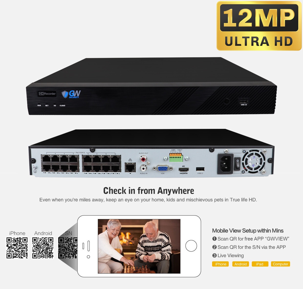 16 Channel NVR 16 X 4K Outdoor Indoor Microphone Turret Security Camera System