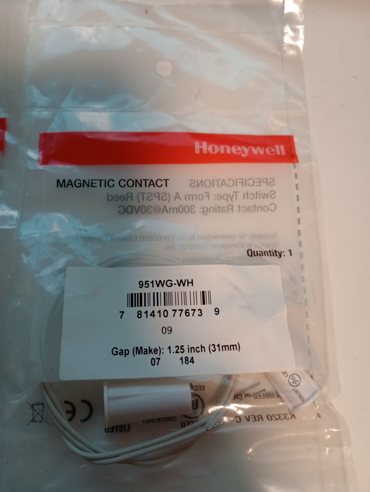 Set Of (2) Honeywell Magnetic Contacts 951WG-WH 3/8″ Recessed Stubby Contact