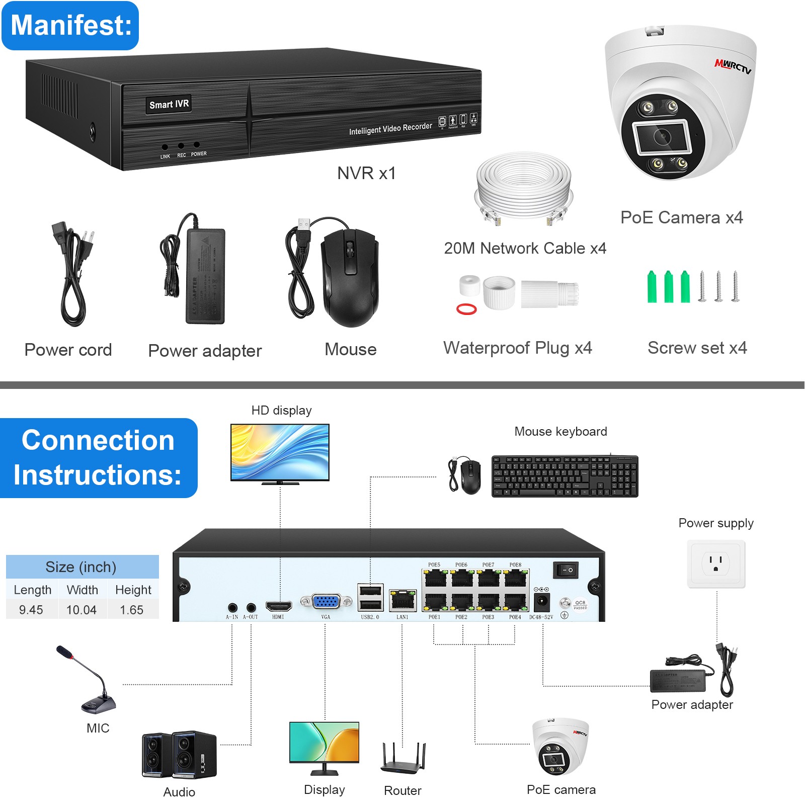 Home security System 4/8 pcs 4MP POE Camera 4K 16CH NVR POE Security System