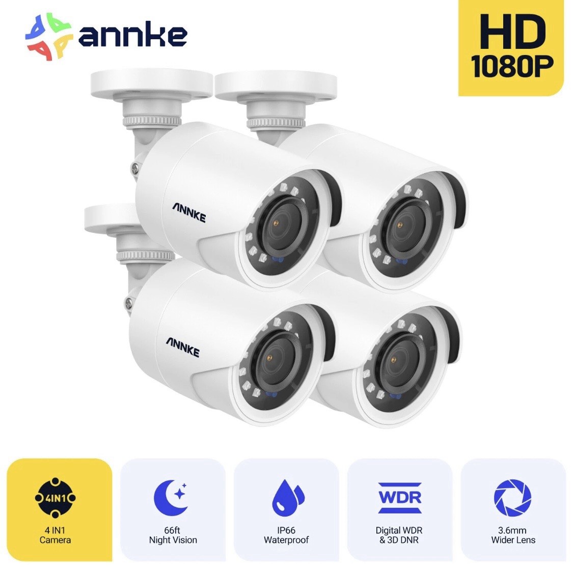 ANNKE 3K Lite 8CH DVR 1080P Home Security W/8 Camera System With 1 Tb DVR White