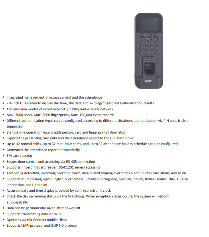 Stand Alone Biometric Device TCP-IP Input & Output Wiegand 26/34 Bits Relay