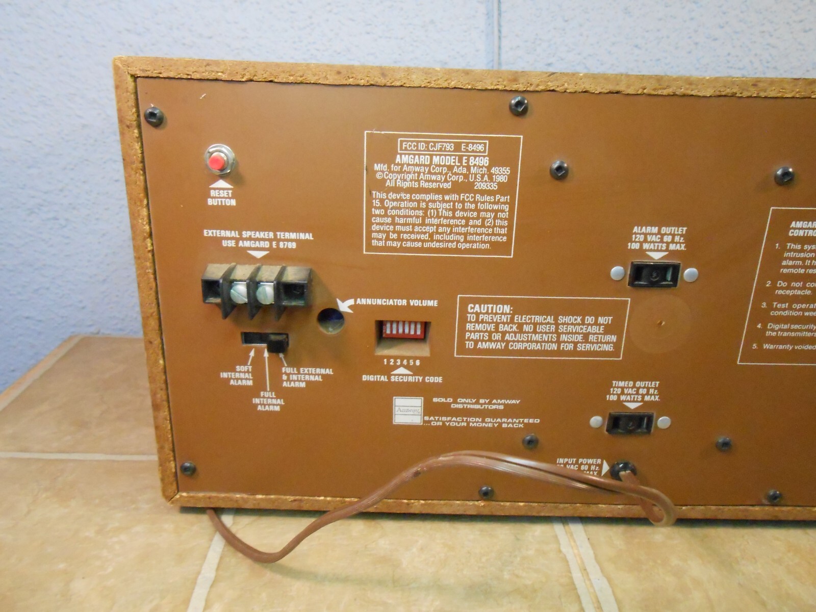 Amway Amgard Perimeter Alarm Control Unit Only Model E-8496 – Vintage