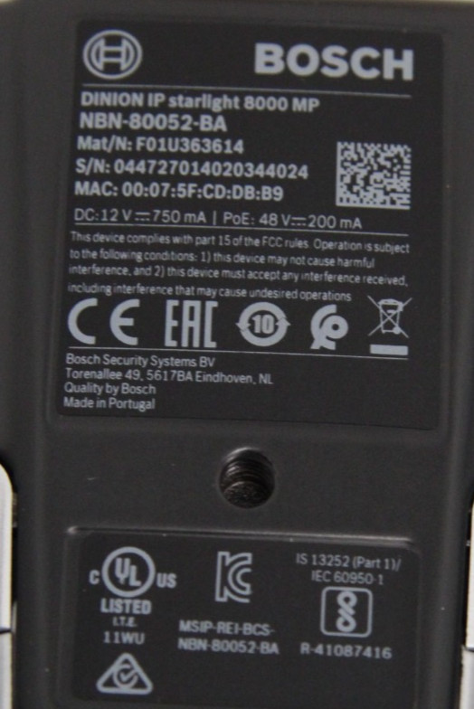 New Bosch NBN-80052-BA DINION IP Starlight 8000 MP Camera Only No Lens No Power