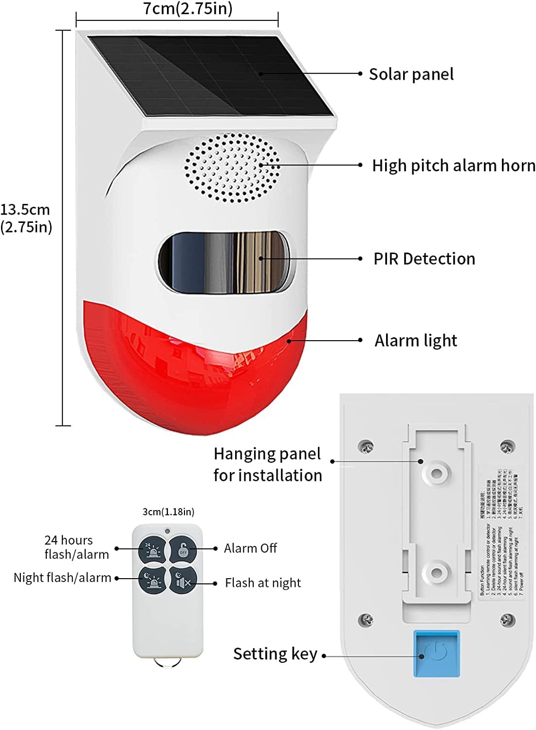 Solar Strobe Alarm Light with Motion Sensor Siren Outdoor Alarm Siren with Re…