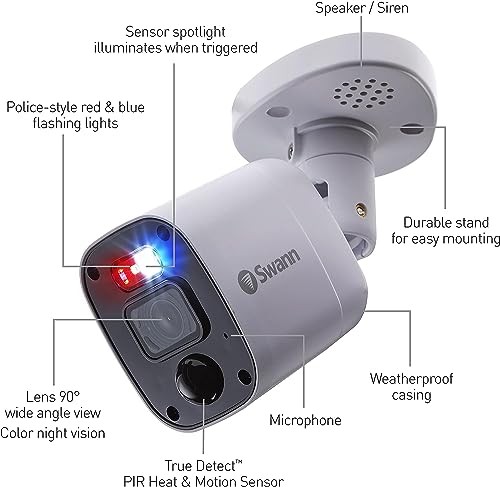 Add-On DVR Flashing Light Bullet Camera with Sensor Spotlight, 4K UHD Video,