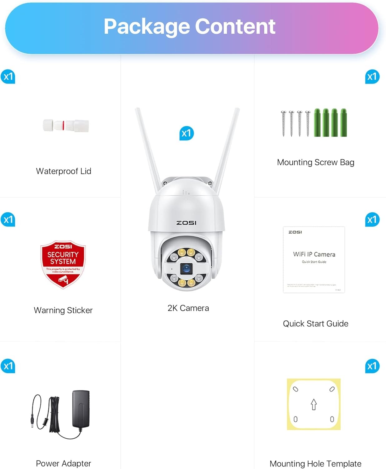 ZOSI 2K 3MP Wifi Security IP Camera Auto Tracking AI Detect Color Night Vision