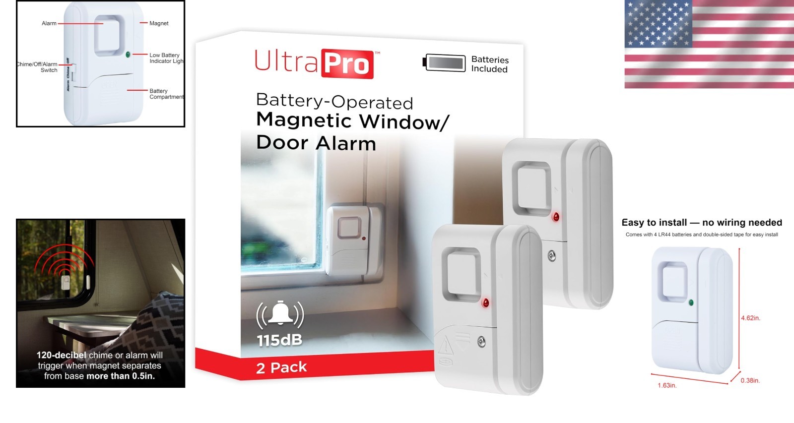 Personal Security Window/Door Alarm, 2-Pack – Easy Install & 120dB Protection