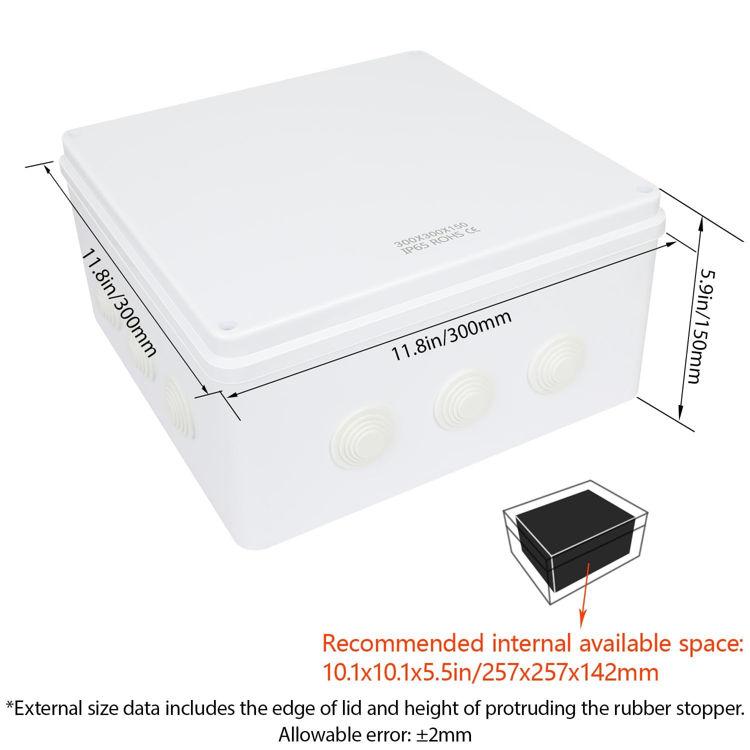 LeMotech Junction Box, ABS Plastic IP65 11.8″ x x 5.9″ (1pc), White