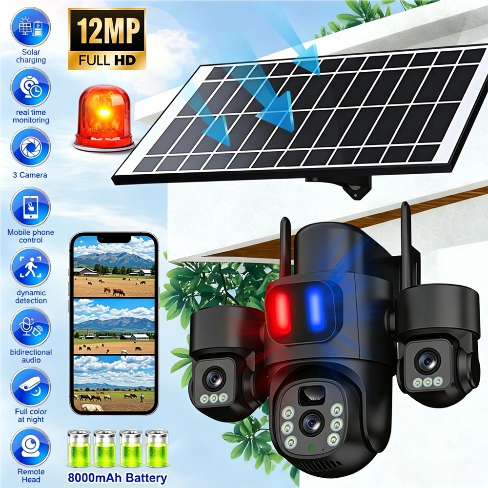 4K HD Solar Battery Powered Wireless WiFi Outdoor Pan/Tilt Home Security Camera