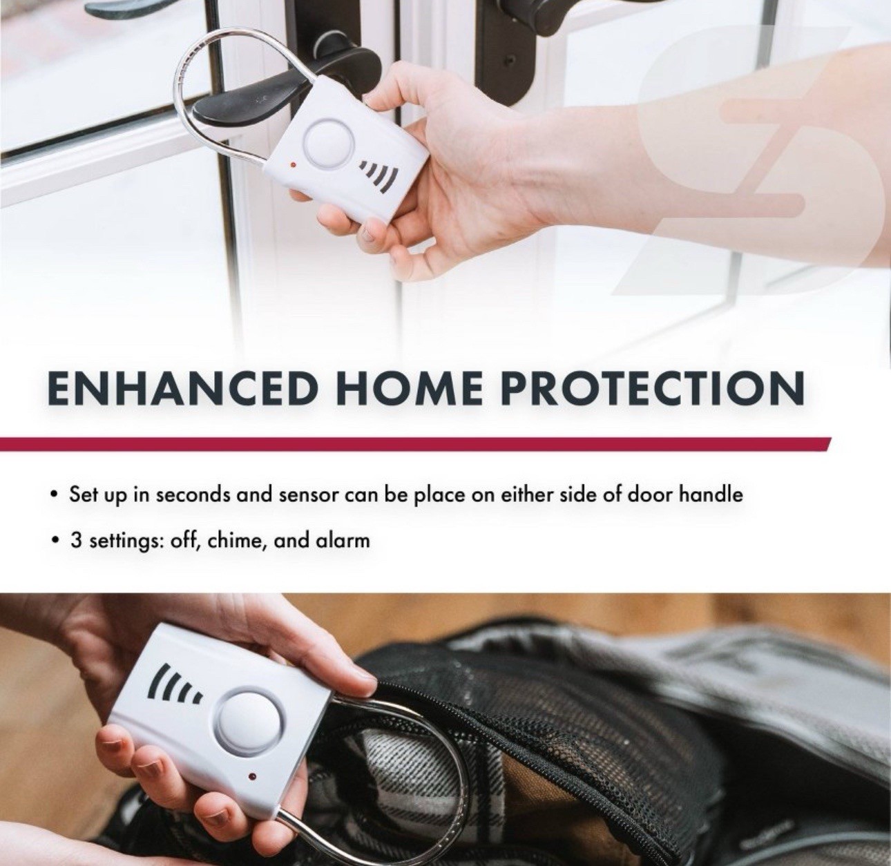 Sabre Door Handle Alarm: Portable Home Security Sensor, Battery Operated, Alerts
