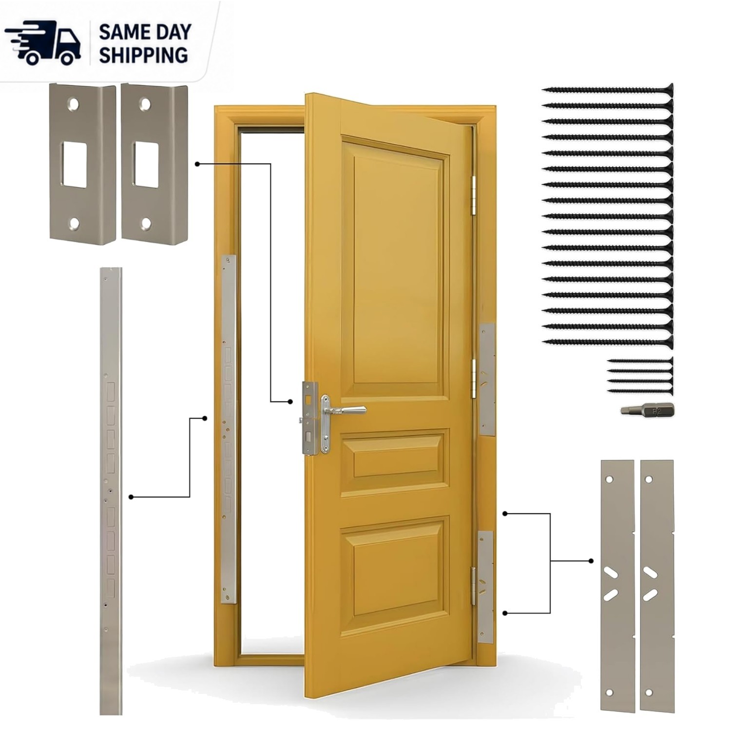 Effortless Installation 5-Piece Heavy Duty Door Reinforcement Kit – Satin Nickel