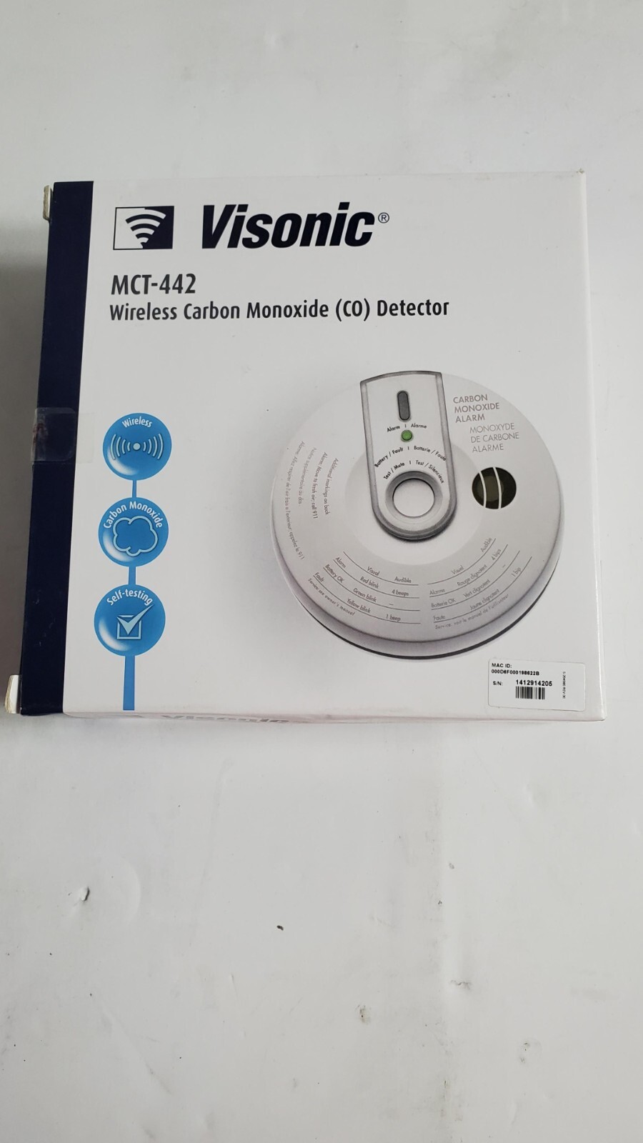 Visonic MCT-442 N SMA (2.4GHz) WH Wireless Carbon Monoxide Detector New