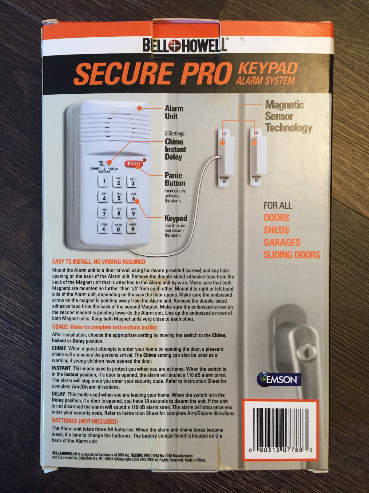 Bell and Howell Secure Pro Keypad 110 Alarm System Model 7788 Panic Button ~ NIB