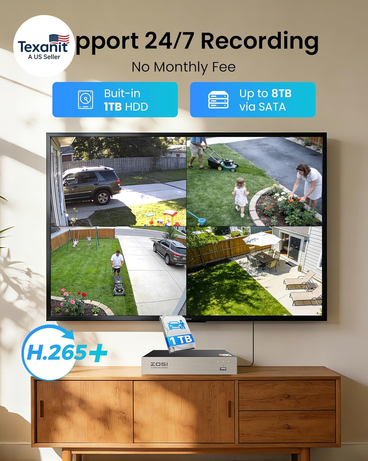 3K Lite Security Camera System with AI Human Vehicle Detection,H.265+ 8CH HD TVI