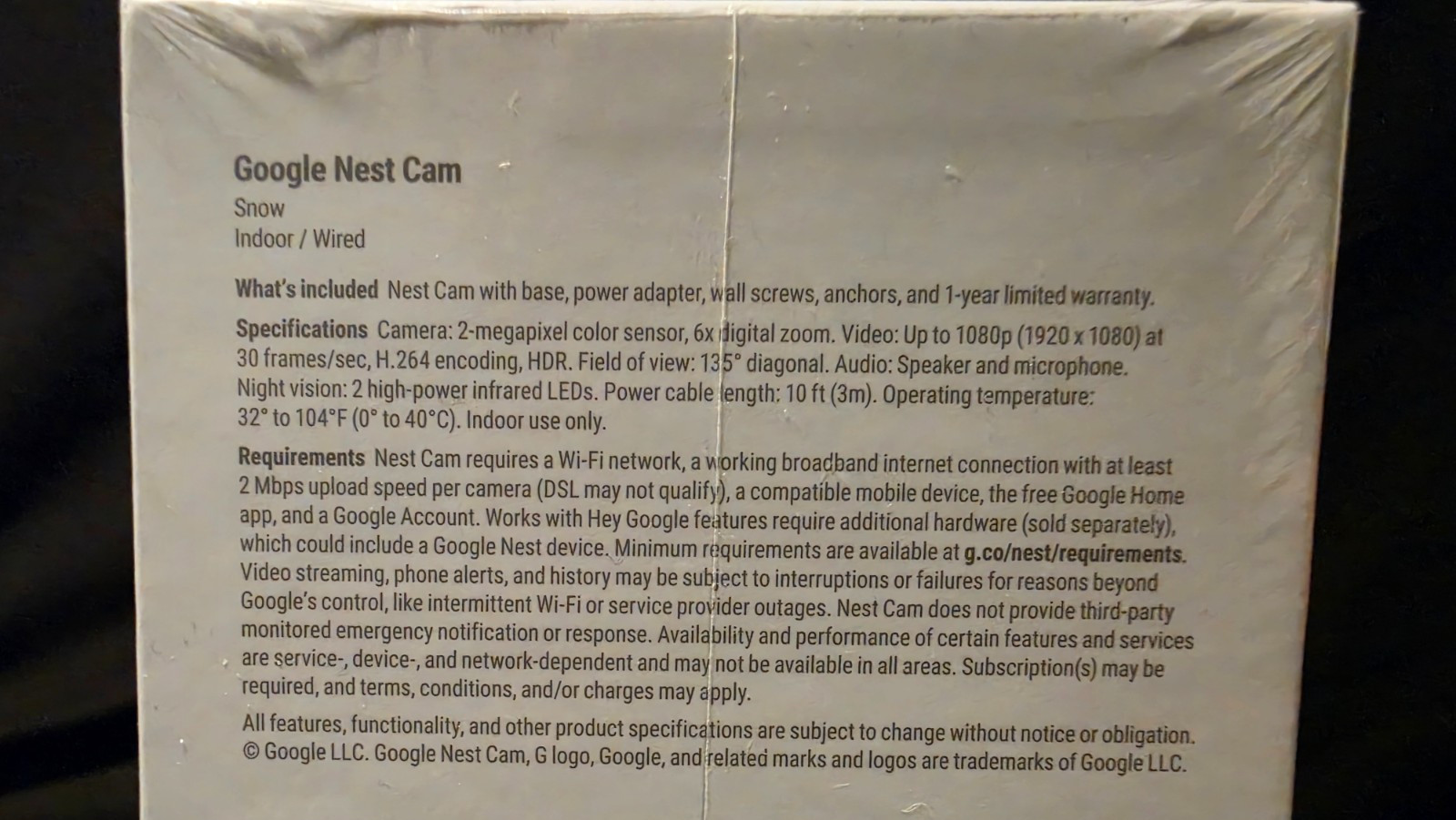 Google Nest Cam Indoor Wired 1080p Snow GA01998-US – New Sealed