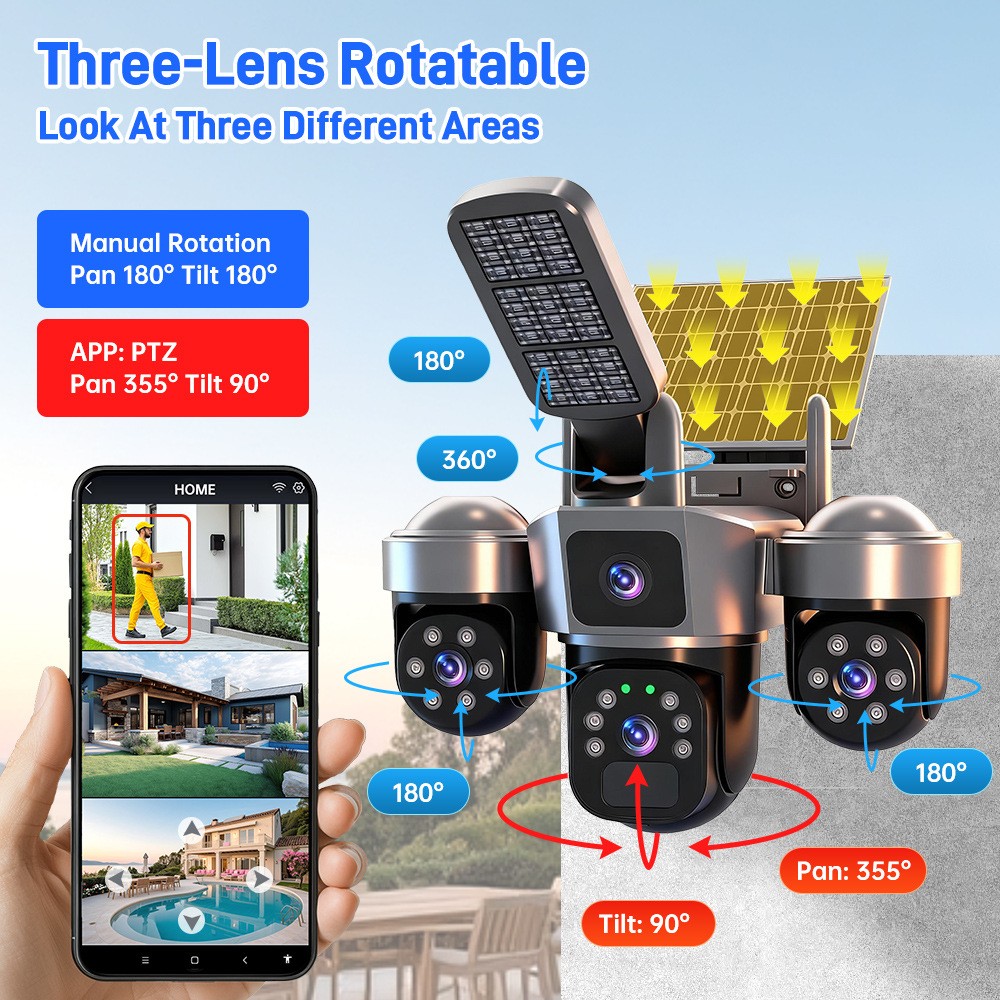Solar Battery Powered Wireless WiFi Home Security Camera System Outdoor Pan/Tilt
