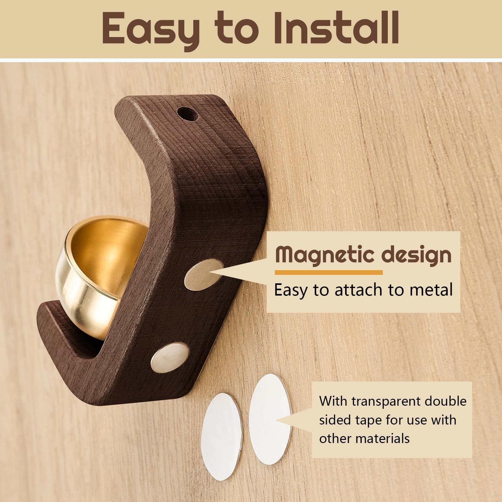 2 Pcs Magnetic Wooden Wind Chime Doorbell Decoration Shopkeepers Bell for Door..
