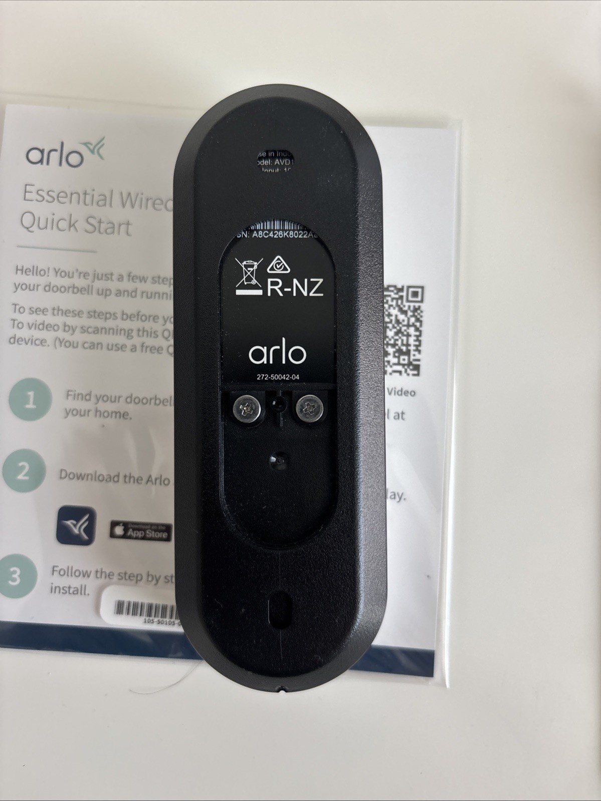 Arlo AVD1001-100NAR Wired Motion Detection Night Vision HD Video Doorbell
