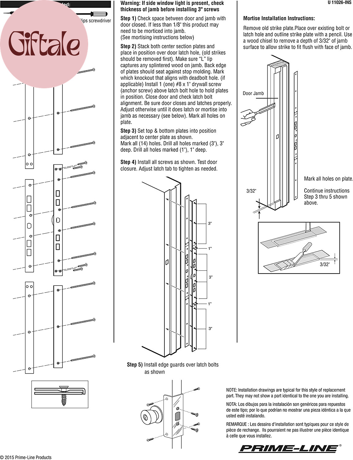 U 11026 Jamb Repair and Reinforcement Kit, 59-1/2 In. Installed, Steel Construct