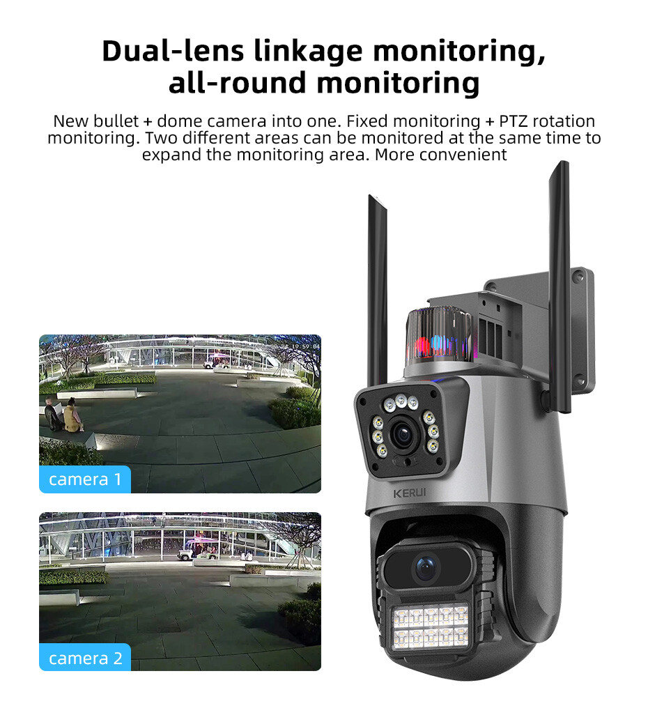ICSee Dual Lens WiFi IP Camera Wireless Outdoor CCTV PTZ Home Security IR Cam US
