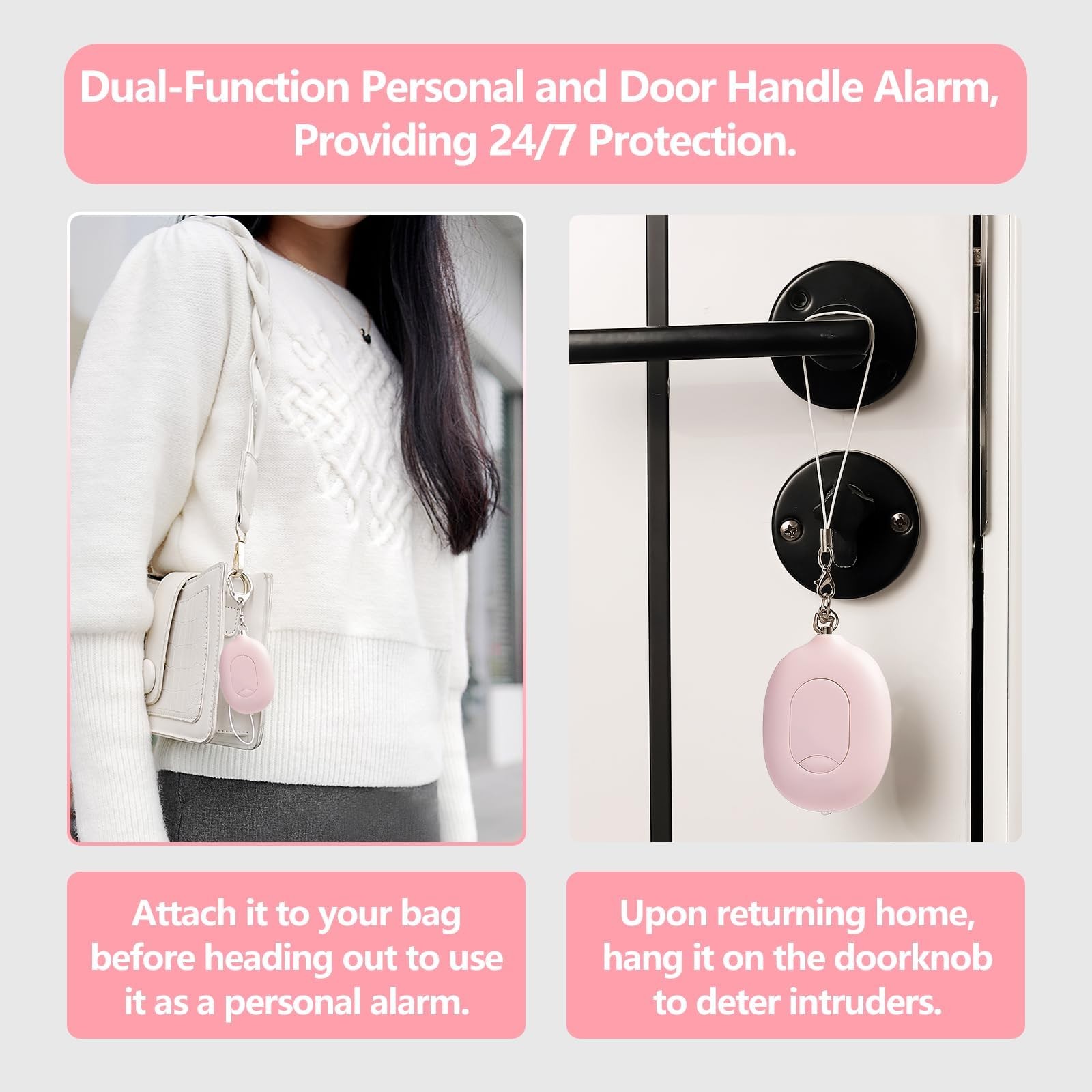 3-in-1 Personal Alarm & Door Handle Alarm & LED Light and Jeweled Pepper Spra…
