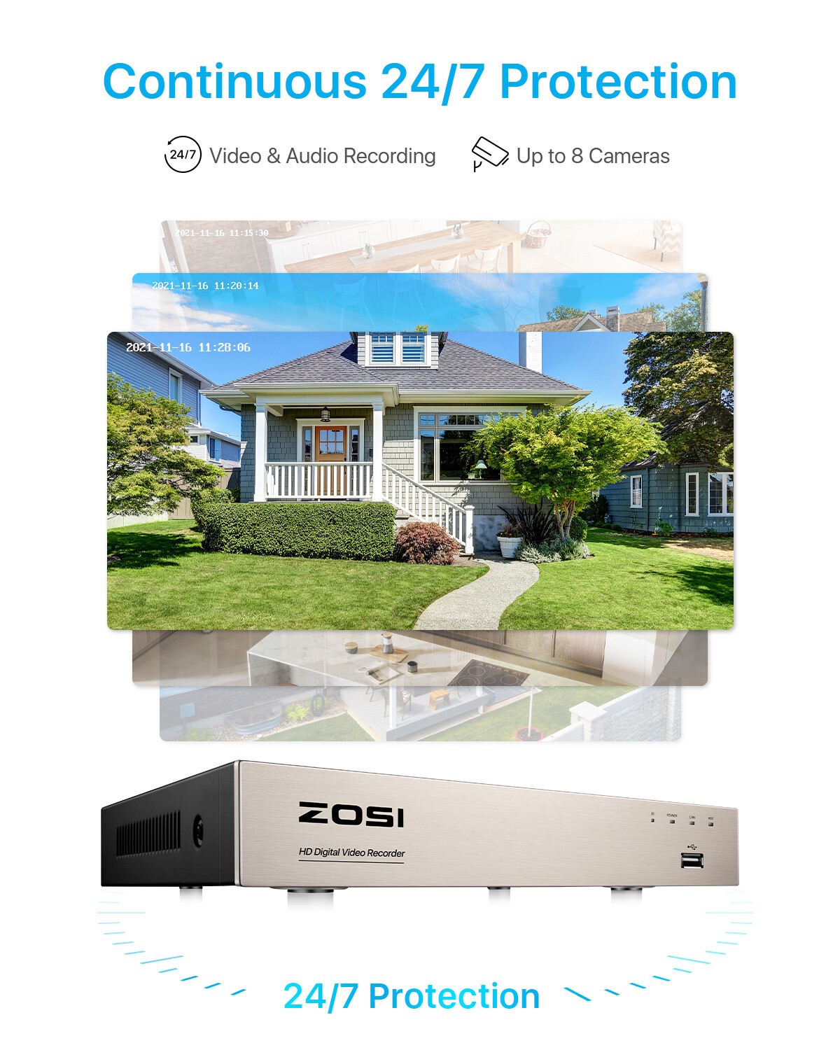 ZOSI 8CH 1080P DVR 2MP Home Security Surveillance Camera System CCTV 24/7 View