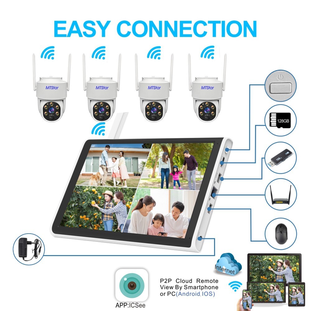 Solar Panel Wireless HD 4MP IP PRO Smart WiFi Camera Kit With 10-inch Monitor