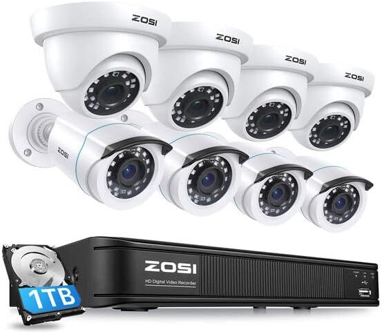ZOSI H.265+ 1080p Home Security Camera System Outdoor 5MP Lite 8CH Wired DVR 1TB