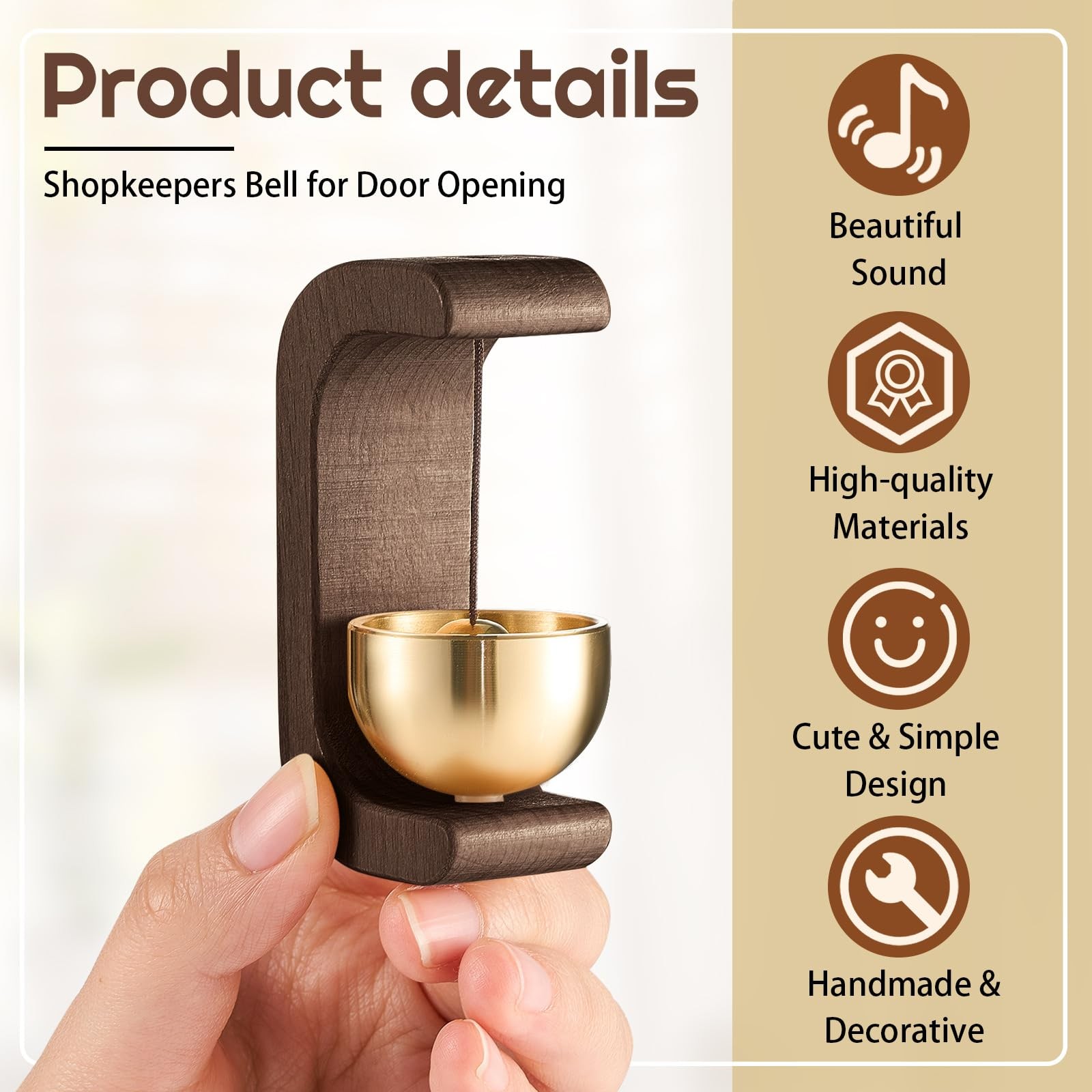 2 Pcs Magnetic Wooden Wind Chime Doorbell Decoration Shopkeepers Bell for Door..