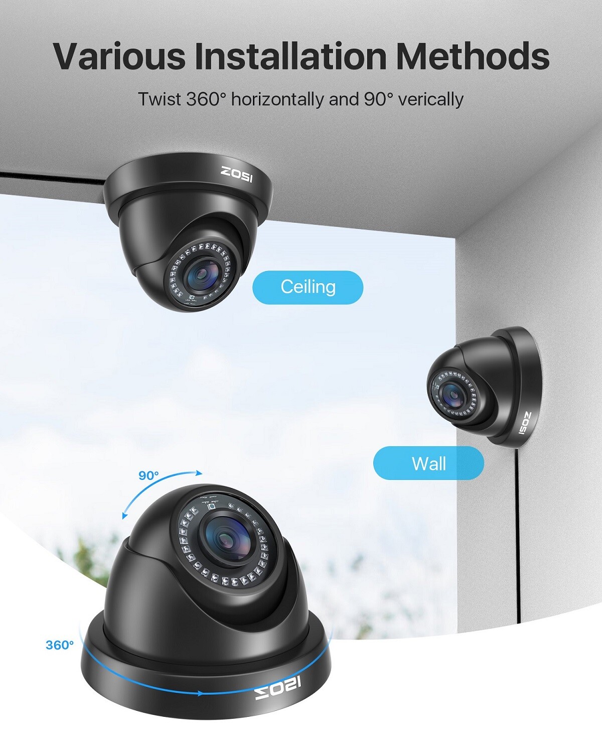 ZOSI 4PK 1080p TVI Security Cameras Outdoor Indoor CCTV Dome 80ft Night Vision