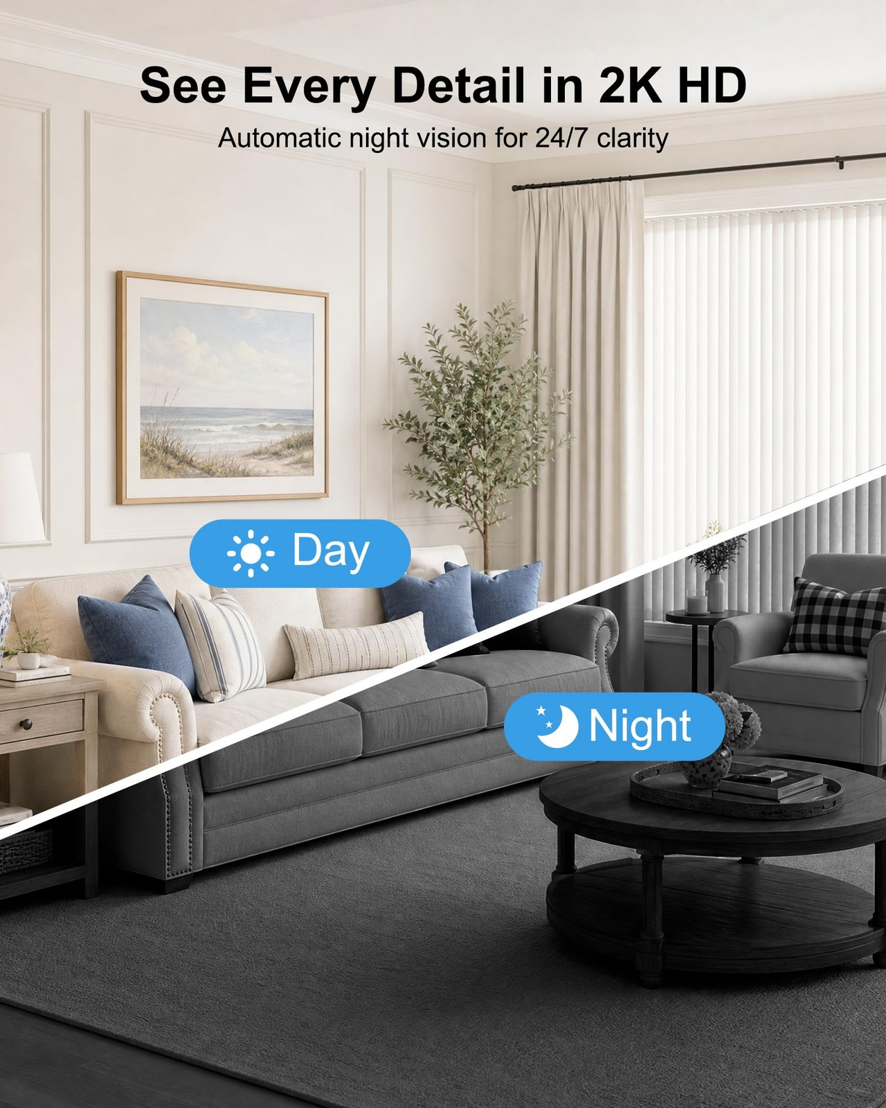 4G LTE Cellular Security Camera, No WiFi 2K HD Indoor Surveillance Black