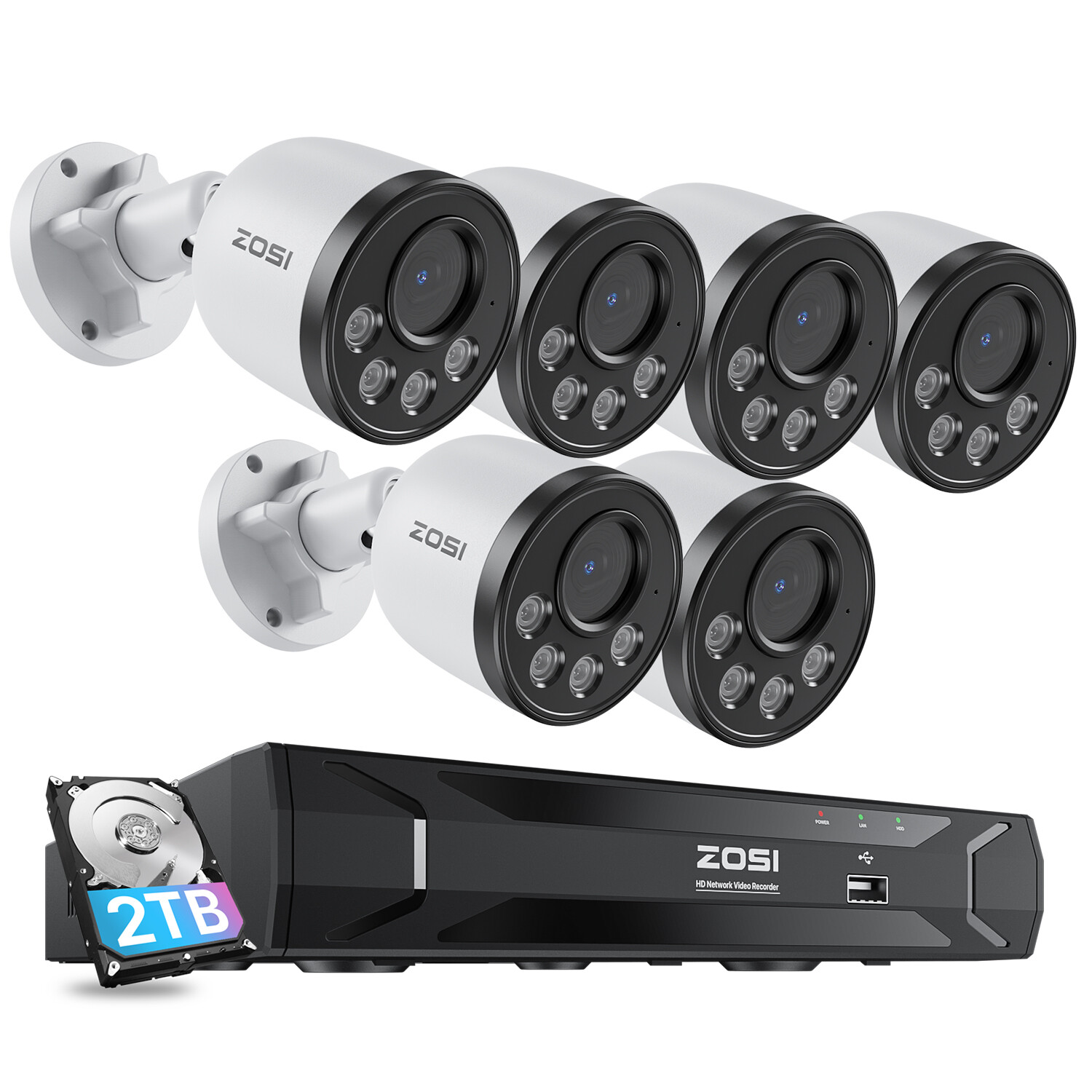 ZOSI 4MP POE Security Camera System 5MP NVR IP Audio 24/7 Record Human Detect IR
