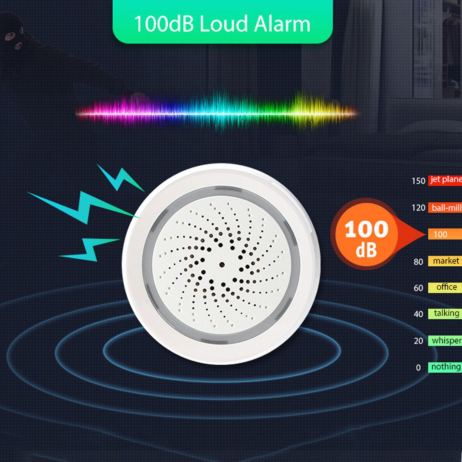 90dB Sound Light Siren Alarm With APP Control Impact Sensitive Burglar Alert