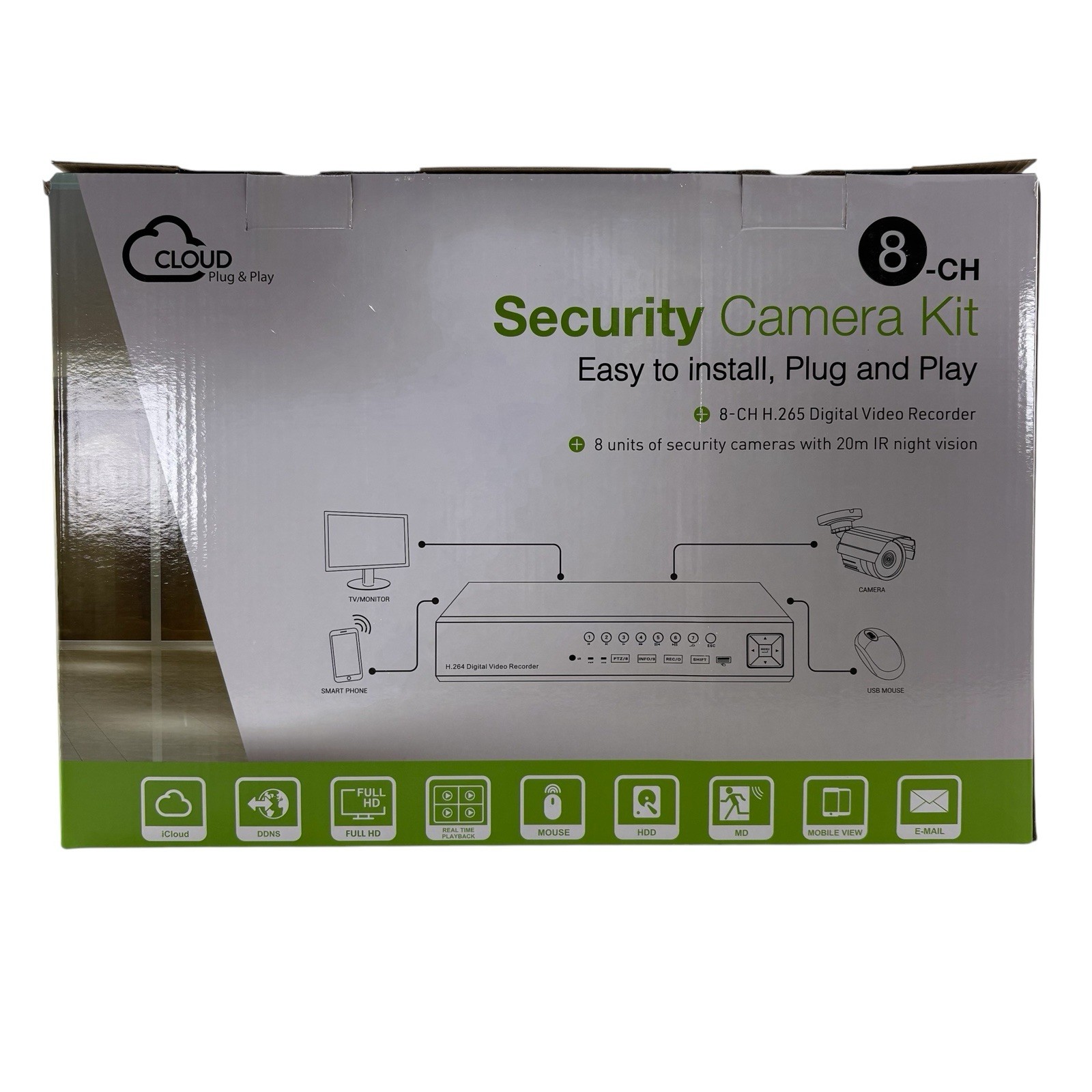 POE 8 CH Security Camera Kit w 4 HD IR Night Vision Cameras Cloud Plug & Play