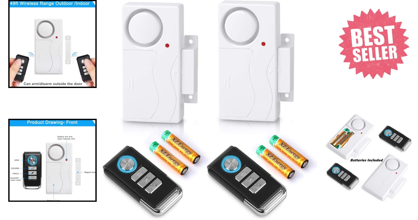Battery-Powered Wireless Door Alarm Set – 2 Pack, 105 dB Alerts for Home Safety