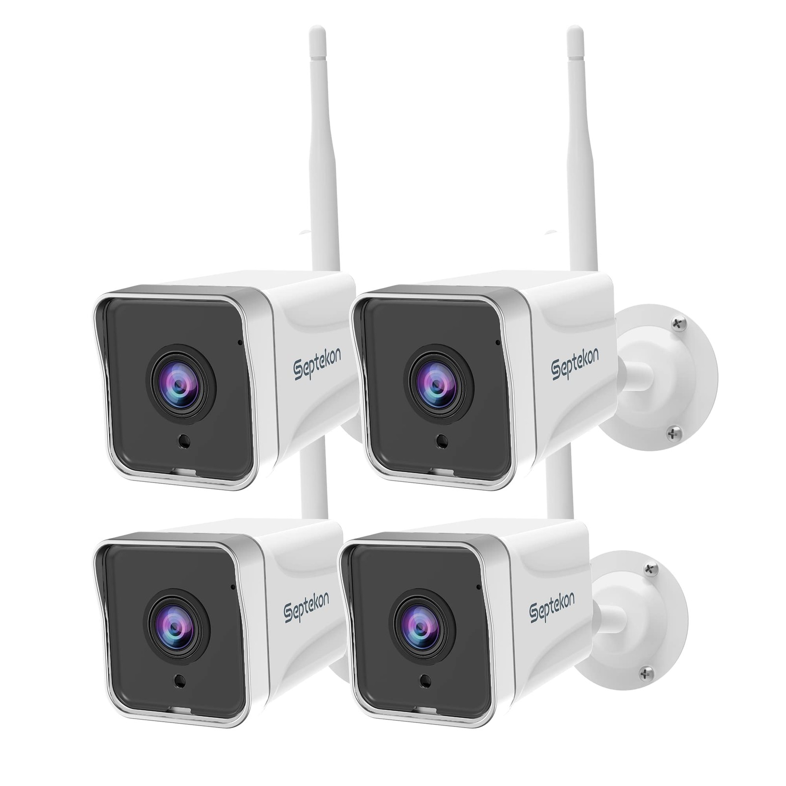Septekon 4 Pack Outdoor Security Camera 2K，WiFi Cameras for 4 Pack, White