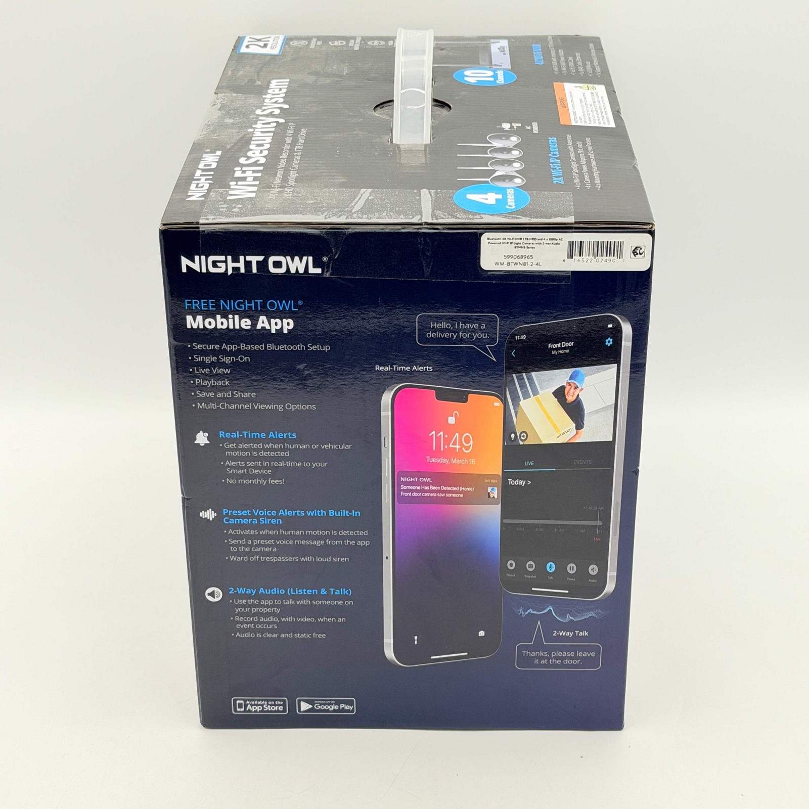 NIGHT OWL 2K Wi-Fi Security System 4 Cameras 1TB NVR White Bluetooth – New Seale