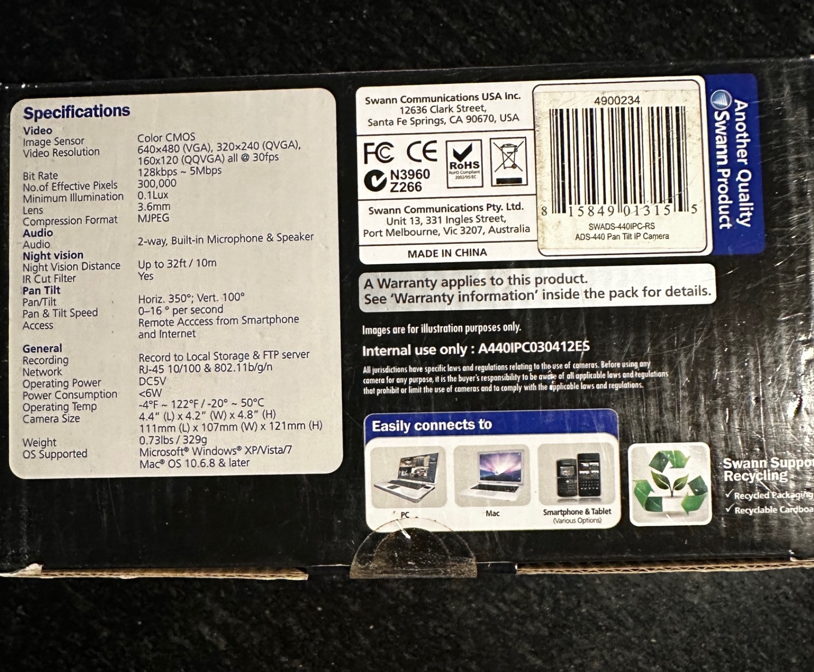 SwannEye SWADS-440IPC Video Security Wireless IP Network Camera (READ)