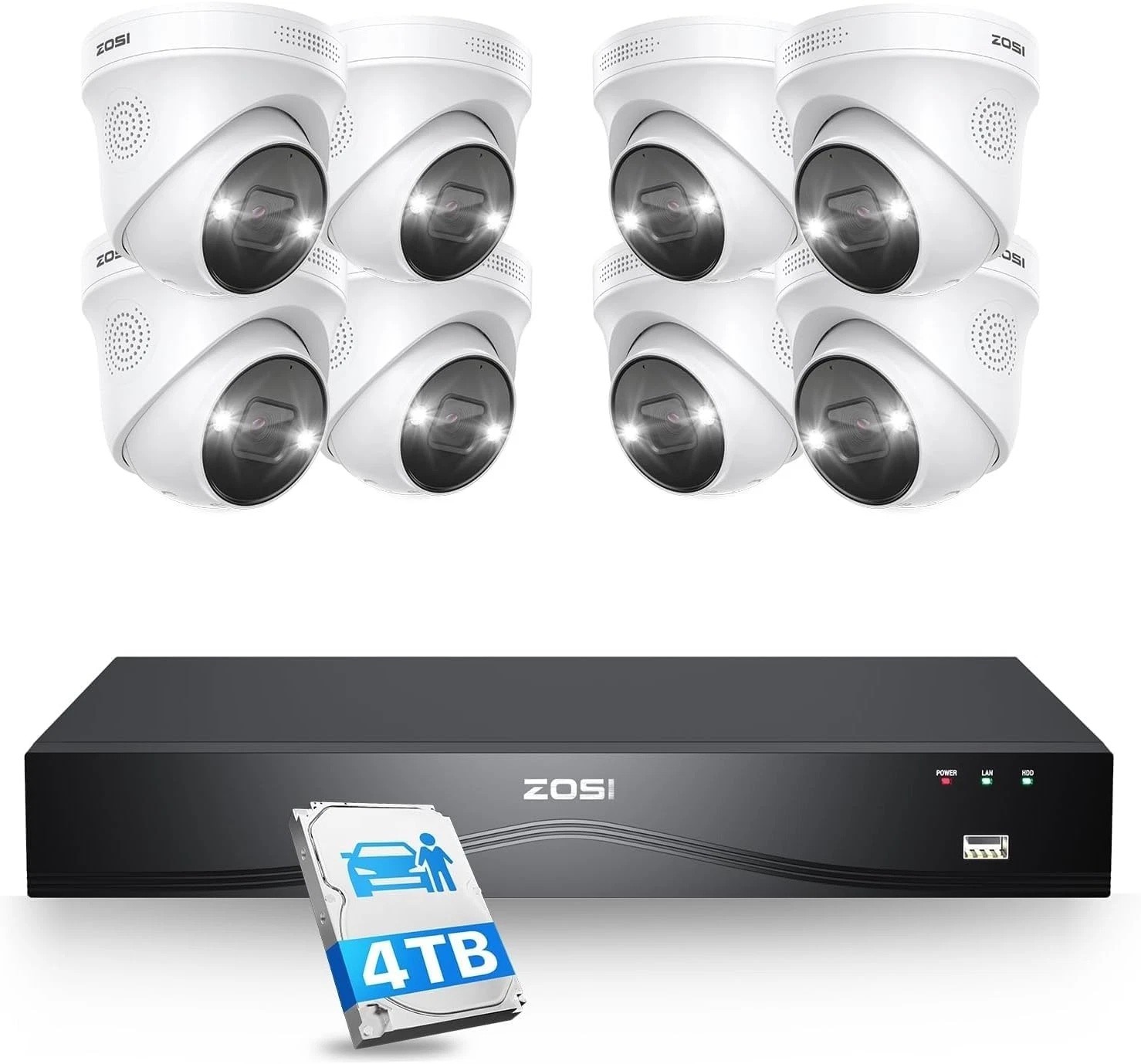 ZOSI 32CH 4K 8MP PoE Security Camera System Person Vehicle Detection Night Vison