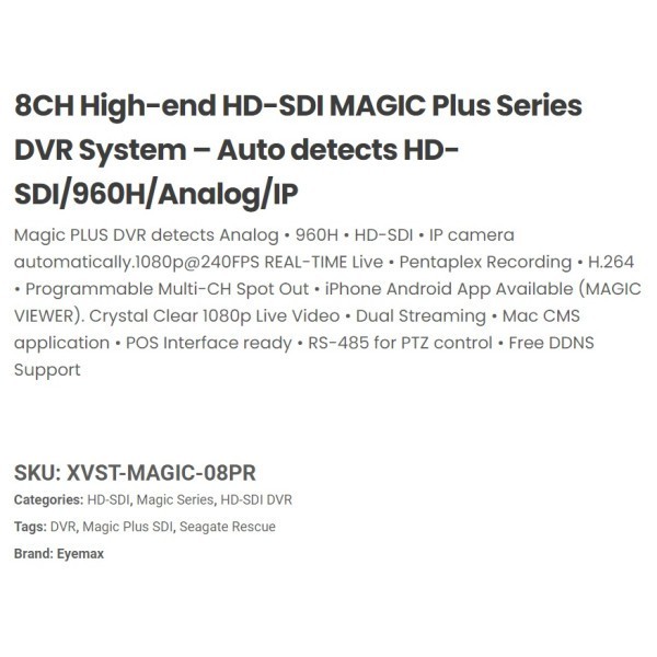 Eyemax MAGIC Plus Series 8CH HD-SDI DVR System 240FPS Magic Viewer